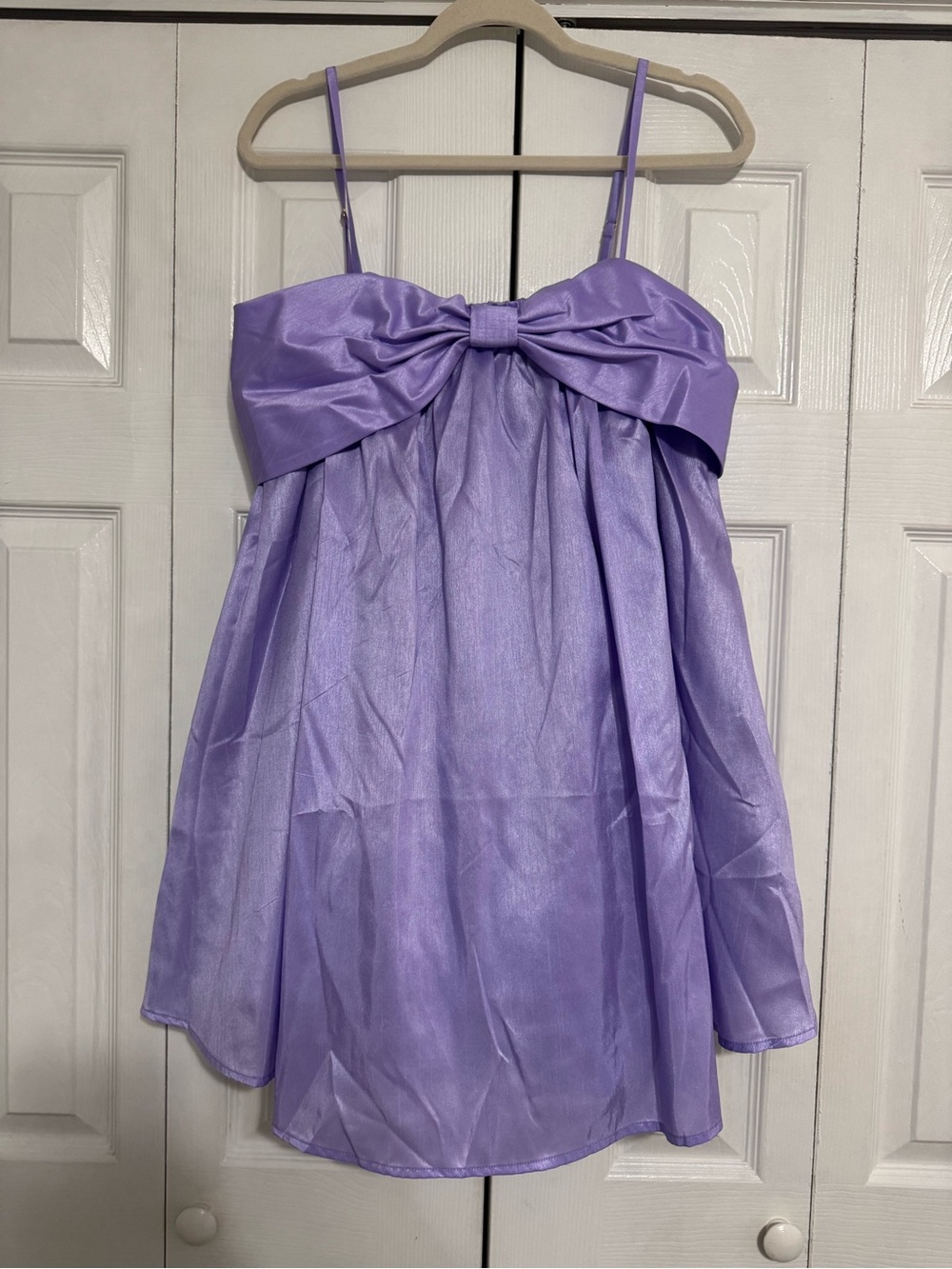 Purple bow front mini dress
